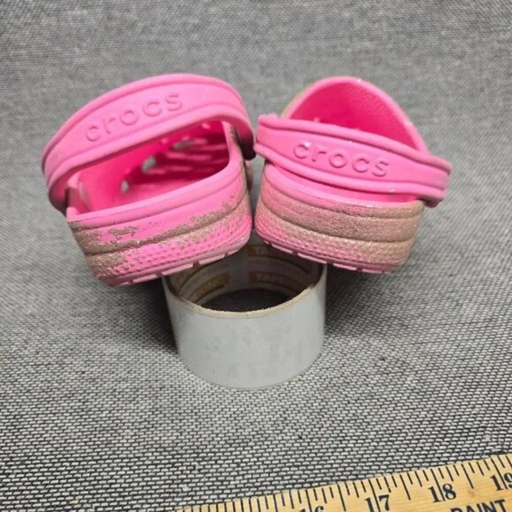 Crocs Kids Classic Clogs Pink Glitter Sparkle Paint‎ Splatter size 4
